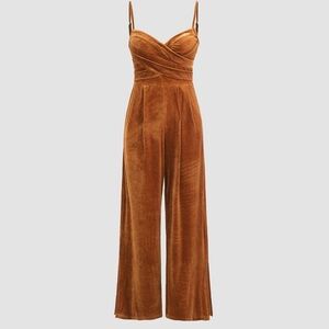 CIDER Brand Velvet Solid Cross Wide Leg Jumpsuit